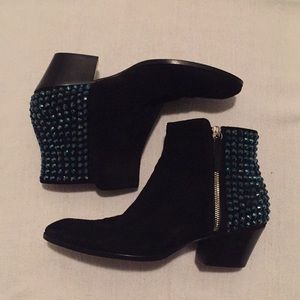 Giuseppe Zanotti Black Suede/ Crystals Boots 9-9.5